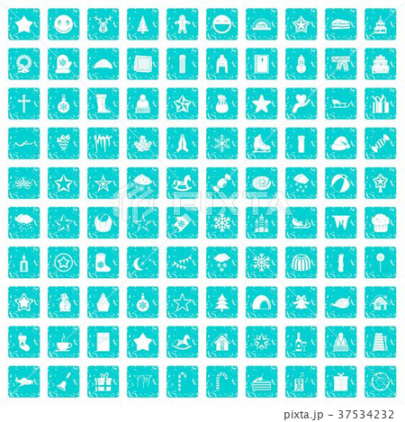 100 christmas icons set grunge blue 37534232