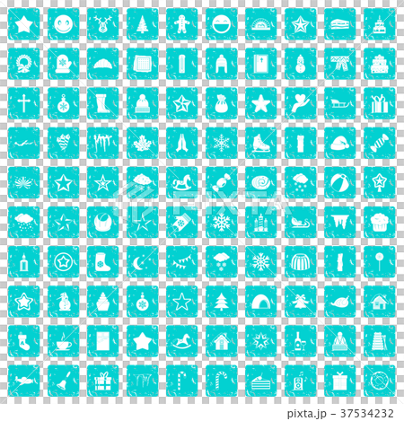 100 christmas icons set grunge blue 37534232