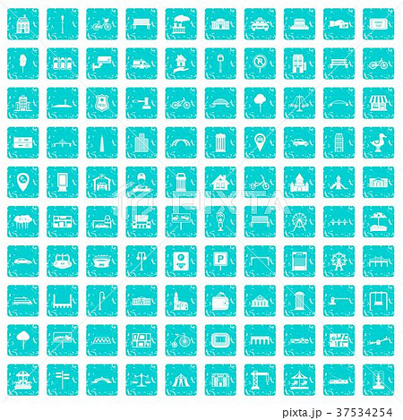 100 city icons set grunge blue 100 city icons set grunge blue 37534254