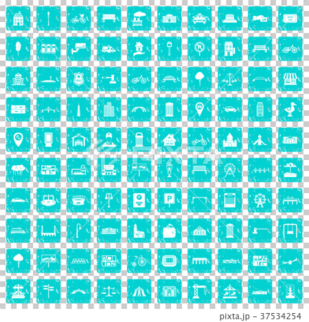 100 city icons set grunge blue 100 city icons set grunge blue 37534254