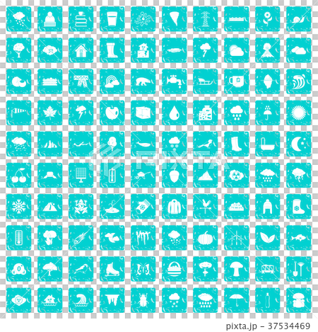 100 clouds icons set grunge blue 37534469