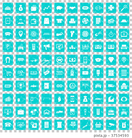 100 coin icons set grunge blue 37534593