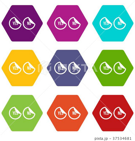 Yes and no buttons icon set color hexahedron Yes and no buttons icon set color hexahedron 37534681