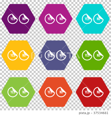 Yes and no buttons icon set color hexahedron Yes and no buttons icon set color hexahedron 37534681