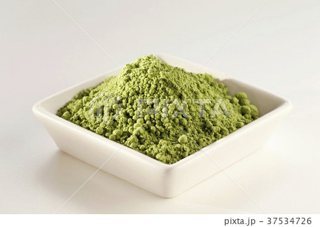 Japanese Matcha Green Tea Powder in a White Dish; White Background Japanese Matcha Green Tea Powder in a White Dish; White Background 37534726