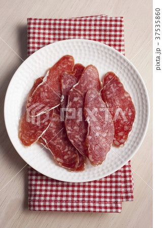 Slices of fuet salami Slices of fuet salami 37535860