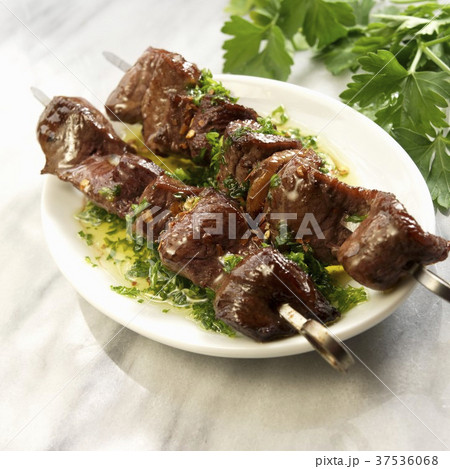 Beef Skewers with Chimichurri Sauce 37536068