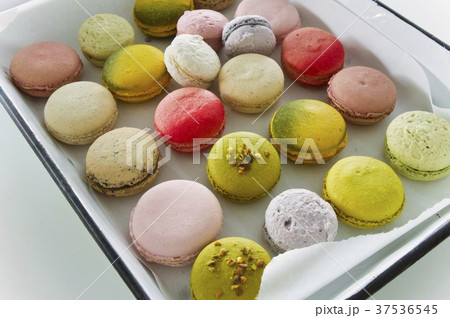 Various macaroons on a baking tray Various macaroons on a baking tray 37536545