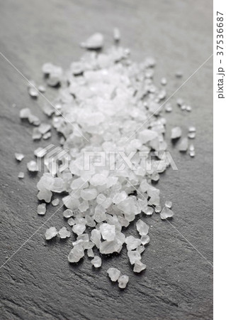 Sea salt on a slate platter Sea salt on a slate platter 37536687
