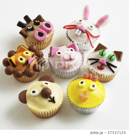 Cupcakes decorated with animal faces 37537124