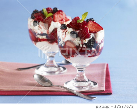 Two Berry Parfaits with Spoons Two Berry Parfaits with Spoons 37537675