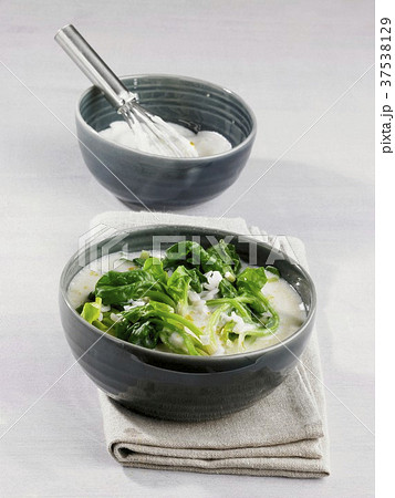 Spinach and yogurt soup with rice (Asia) Spinach and yogurt soup with rice (Asia) 37538129