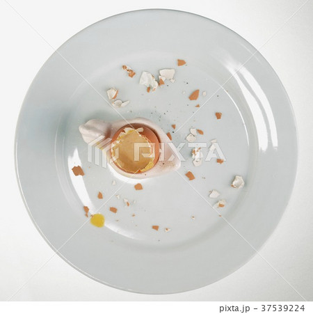 The remains of a boiled egg on a plate 37539224