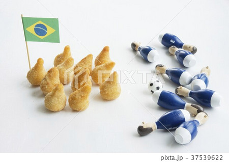 Salgadinhos with a Brazilian flag and football decorations 37539622