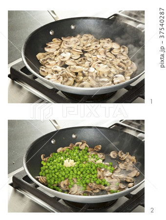 Sauteing Mushrooms and Peas Sauteing Mushrooms and Peas 37540287