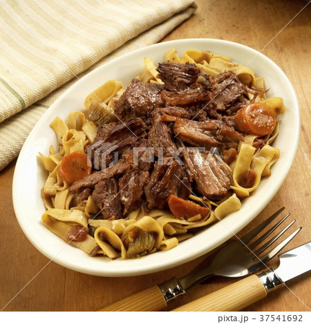 Roast Beef and Vegetables Over Noodles 37541692