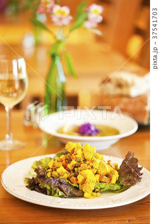 Organic Curried Chicken Salad; Soup and Wine 37541703
