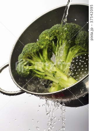 Broccoli Being Washed in a Colander Broccoli Being Washed in a Colander 37542095