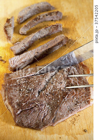Slicing Steak on a Cutting Board 37542205