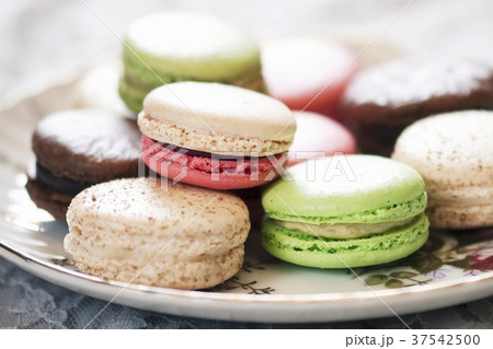 Colored Macaroons on a Platter 37542500