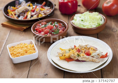 Chicken Fajita on a Plate; Fillings in Background 37542707