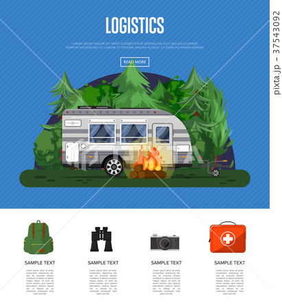 Travel logistics poster with camping trailer 37543092