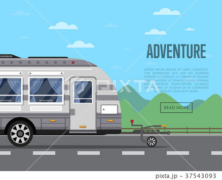 Road adventure poster with camping trailer Road adventure poster with camping trailer 37543093