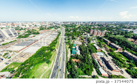 Aerial city view with crossroads and roads, houses 37544075
