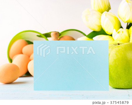 Happy Easter pastel green yellow background 37545879