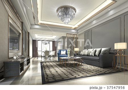 luxury and modern living room and dining room 37547956