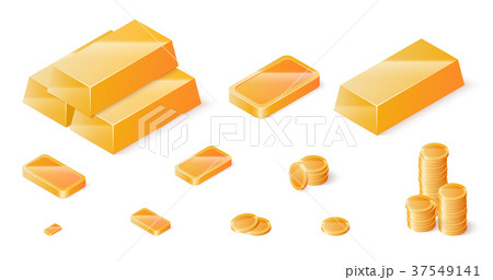 Gold bars and coins set. Isometric vector 37549141