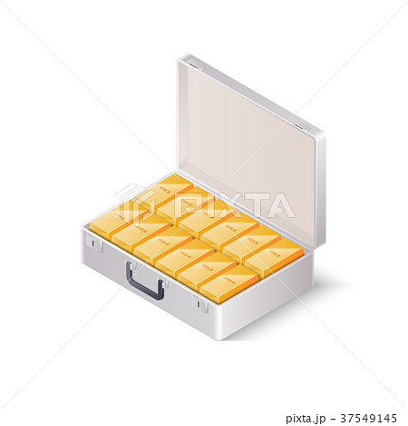 Case full of gold bars. Isometric vector 37549145