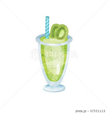 Healthy fresh kiwi smoothie in glass with straw 37551113