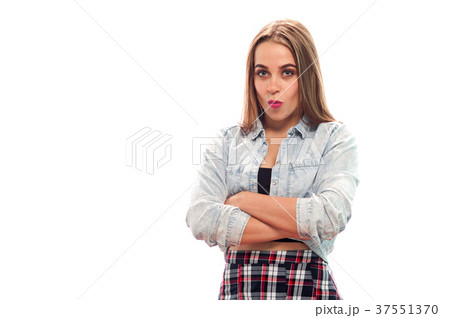 Charming young girl posing on white background 37551370