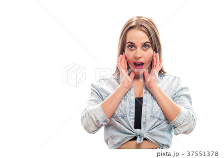 Charming young girl posing on white background Charming young girl posing on white background 37551378
