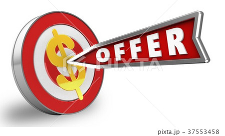 3d illustration of target with offer arrow  37553458