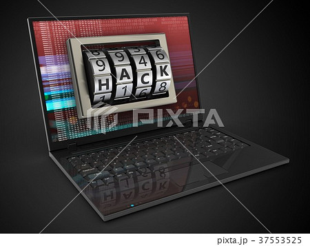 3d illustration of laptop computer with hack lock 3d illustration of laptop computer with hack lock 37553525