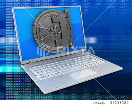 3d illustration of laptop with vault door 3d illustration of laptop with vault door 37553526