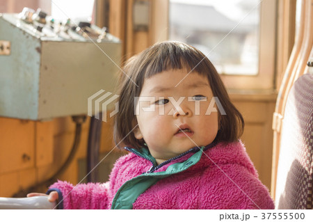 電車の運転席に座る女の子 37555500