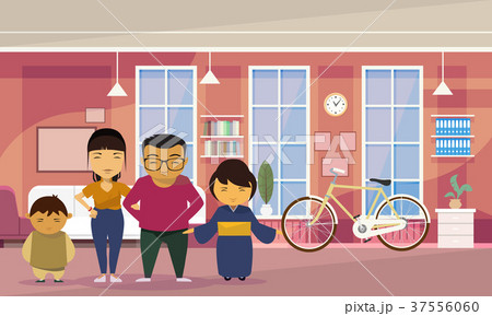 Asian Family Parents With Two Kids At Home Living Asian Family Parents With Two Kids At Home Living 37556060