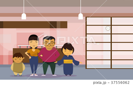 Asian Family Parents With Two Kids At Home 37556062