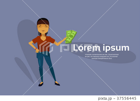 Asian Business Woman Holding Dollar Cash Money Asian Business Woman Holding Dollar Cash Money 37556445