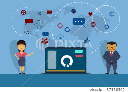 Asian Business Man And Woman Standing At Open 37556502