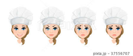 Chef woman face with various emotions. 37556707