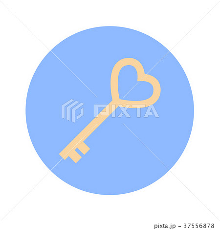 Golden Key In Heart Shape Icon On Blue Round Golden Key In Heart Shape Icon On Blue Round 37556878