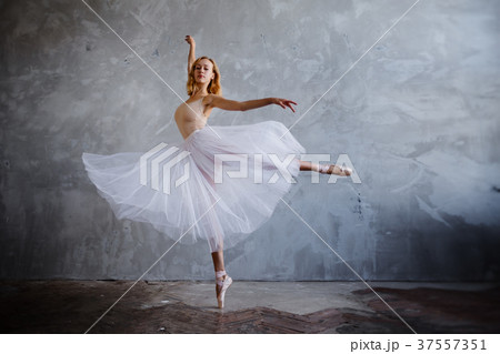 Young slim ballerina is posing in stylish studio Young slim ballerina is posing in stylish studio 37557351