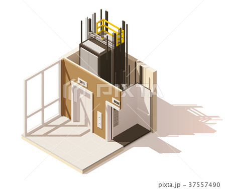 Vector isometric low poly elevator cutaway icon Vector isometric low poly elevator cutaway icon 37557490