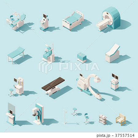 Vector isometric low poly medical equipment set Vector isometric low poly medical equipment set 37557514