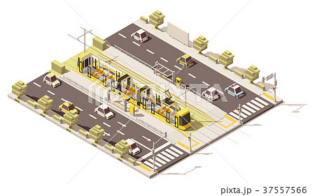 Vector isometric low poly dedicated tram lane 37557566