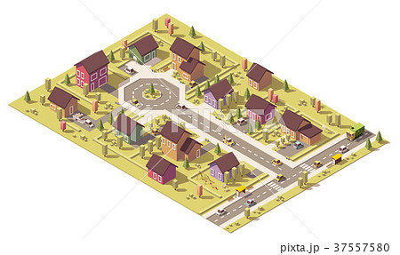 Vector isometric low poly suburb 37557580